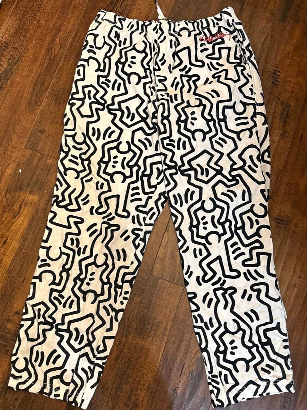 H&M Keith Haring x H&M Printed Trousers Printed Cotton Pants White & Black Large